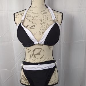 SHEIN Black and White Halter Bikini Set